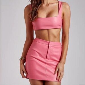 Meshki Pink Faux Leather Mini Skirt - size XS